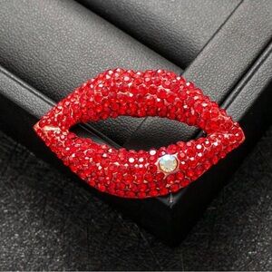 Elegant Red Crystal Lip Brooch